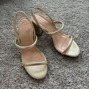 J. Crew Gold Lucie Strappy Slingback Block Heels